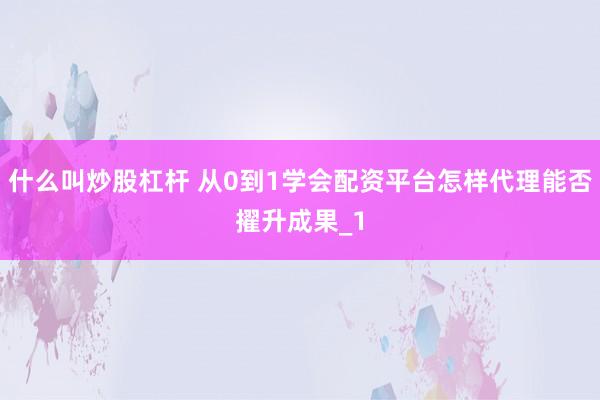 什么叫炒股杠杆 从0到1学会配资平台怎样代理能否擢升成果_1